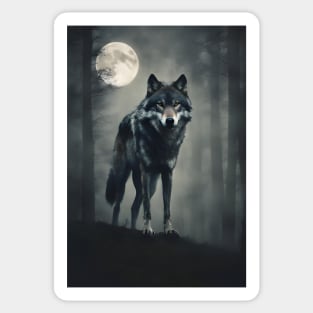 Wolf in the Foggy Dark Forest Vintage Art Sticker